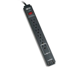 TLP606USBBTAA TAA-Compliant Protect It! 6-Outlet Surge Protector, 6-ft. Cord, 990 Joules, 2 x USB Charging ports (2.1A), Black Housing