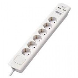 TLP6G18USB 6-Outlet Surge Protector with USB Charging - German Type F Schuko Outlets, 220-250V, 16A, Schuko Plug, White