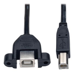 U025-001-PM USB 2.0 Panel Mount Extension Cable (B to Panel Mount B M/F), 1-ft.