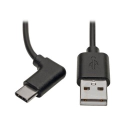 U038-003-CRA USB Type-A to Type-C Cable, M/M, Right-Angle USB-C, 2.0, 3 ft. - Thunderbolt 3 Compatible