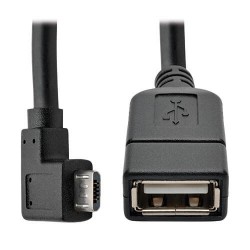 U052-06N-RA Micro USB to USB OTG Host Adapter Cable, Right-Angle 5-Pin USB Micro-B to USB-A (M/F), 6 in.