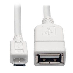 U052-06N-WH Micro USB to USB OTG Host Adapter Cable, 5-Pin USB Micro-B to USB-A (M/F), White, 6 in.