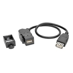 U060-001-KPA-BK USB 2.0 All-in-One Keystone/Panel Mount Coupler Cable (F/F), Angled Connector, Black, 1 ft.