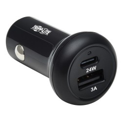 U280-C02-24W-1B Dual-Port USB Car Charger with 24W Charging - USB-C (24W) PD 3.0, USB-A (24W) QC 3.0, Black