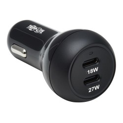 U280-C02-45W-2B Dual-Port USB-C Car Charger with 45W PD Charging - USB-C (27W), USB-C (18W), Black