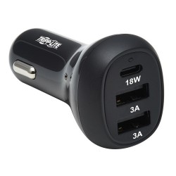 U280-C03-36W-1B 3-Port USB Car Charger, 36W Max - USB-C PD 3.0 Up to 18W, 2 USB-A QC 3.0 Up to 36W