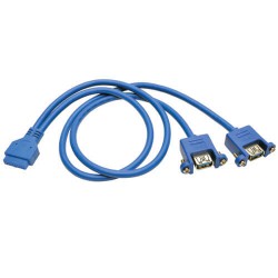 U321-18N-20P-PM USB 3.0 2-Port Panel Mount Adapter, 20-Pin Motherboard IDC to 2x USB Type-A Female, 18 in.