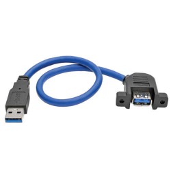 U324-001-APM USB 3.0 SuperSpeed Panel-Mount Type-A Extension Cable (M/F), 1 ft.