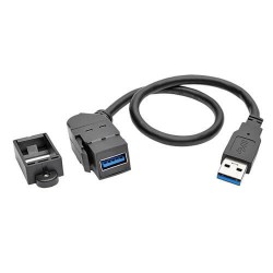 U324-001-KPA-BK USB 3.0 All-in-One Keystone/Panel Mount Extension Cable (M/F), Angled Connector, Black, 1 ft.
