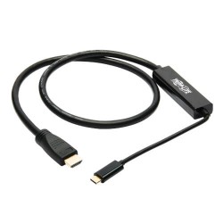 U444-003-H4K6BM USB-C to HDMI Adapter Cable (M/M) - 3.1, Gen 1, Thunderbolt 3, 4K @ 60 Hz, Converter in Middle of Cable, Black, 3 ft.