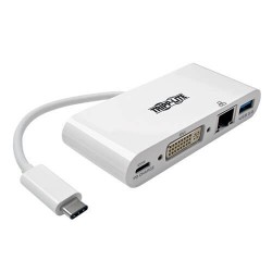 U444-06N-DGU-C USB 3.1 Gen 1 USB-C to DVI Adapter with USB-A, USB-C PD Charging & Gigabit Ethernet, Thunderbolt 3 Compatible, 1080p