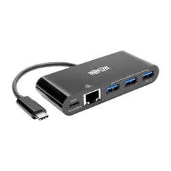 U460-003-3AGB-C USB-C to Ethernet Adapter with 3x USB-A, Gigabit, Thunderbolt 3—PD Charging, Black