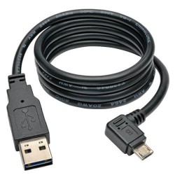 UR05C-003-RB Dedicated Reversible USB Charging Cable (Reversible A to Right Angle 5-Pin Micro B) Black, 3-ft.