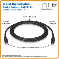 A102-01M Toslink Digital Optical SPDIF Audio Cable, 1M (3-ft.)