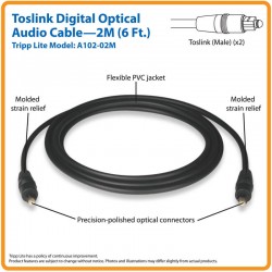 A102-02M Toslink Digital Optical SPDIF Audio Cable, 2M (6-ft.)