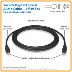 A102-03M Toslink Digital Optical SPDIF Audio Cable, 3M (10-ft.)