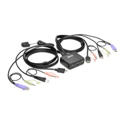 B032-HUA2 2-Port USB/HD Cable KVM Switch with Audio/Video, Cables and USB Peripheral Sharing