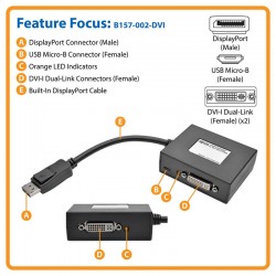 B157-002-DVI 2-Port DisplayPort to DVI Splitter, TAA