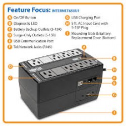 INTERNET650U1 Internet Office 120V 650VA 330W Standby UPS, Compact Desktop, USB Monitoring and Charging