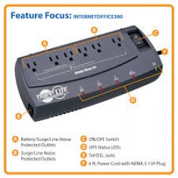 INTERNETOFFICE300 Internet Office 120V 50/60Hz 300VA 150W Standby UPS, Ultra-Compact Desktop 6 Outlets, Tel/DSL/Eth