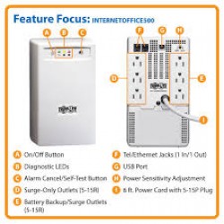 INTERNETOFFICE500 Internet Office 120V 500VA 280W Standby UPS, USB port, 6 Outlets, Tel/DSL/Ethernet Protection