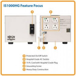 IS1000HG Isolator Series 120V 1000W UL 60601-1 Medical-Grade Isolation Transformer with 4 Hospital-Grade Outlets