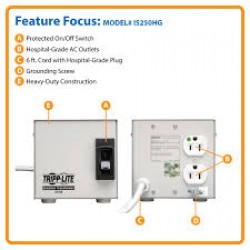 IS250HG Isolator Series 120V 250W UL 60601-1 Medical-Grade Isolation Transformer with 2 Hospital-Grade Outlets