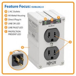 ISOBLOK2-0 Isobar 2-Outlet Surge Protector, Direct Plug-In, 1410 Joules, Diagnostic LEDs, Metal Housing