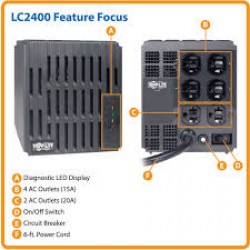 LC2400 2400W 120V Power Conditioner with Automatic Voltage Regulation (AVR), AC Surge Protection, 6 Outlets