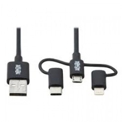 M101-006-LMC-BK Universal USB-A to Lightning, USB Micro-B and USB-C Sync/Charge Cable, Black, 6 ft.