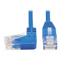 N204-S02-BL-LA Left-Angle Cat6 Gigabit Molded Slim UTP Ethernet Cable (RJ45 Left-Angle M to RJ45 M), Blue, 2 ft.