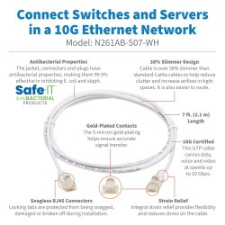 N261AB-S07-WH - Cat6a 10G-Certified Snagless Antibacterial Slim UTP Ethernet Cable (RJ45 M/M), White, 7 ft.