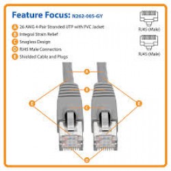 N262-002-GY Cat6a 10G-Certified Snagless Shielded STP Ethernet Cable (RJ45 M/M), PoE, Gray, 2 ft.
