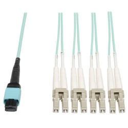 N844-02M-8LC-P MTP/MPO Fan-Out Cable, MTP/MPO to 8xLC, 40GbE, 40GBASE-SR4, OM3 Plenum-Rated - Aqua, 2M (6-ft.)