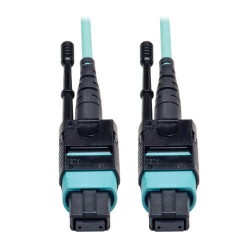 N844-10M-12-P MTP/MPO Patch Cable with Push/Pull Tabs, 12 Fiber, 40GbE, 40GBASE-SR4, OM3 Plenum-Rated - Aqua, 10M (