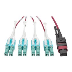 N845-02M-8L-MG MTP/MPO to 8xLC Fan-Out Patch Cable, 40 GbE, 40GBASE-SR4, OM4 Plenum-Rated, Push/Pull Tab, Magenta, 