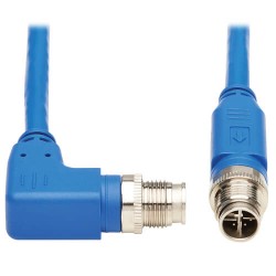 NM12-603-02M-BL - M12 X-Code Cat6 1G UTP CMR-LP Ethernet Cable (Right-Angle M/M), IP68, PoE, Blue, 2 m (6.6 ft.)