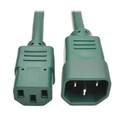 P004-002-AGN C14 Male to C13 Female Power Cable, C13 to C14 PDU Style - 10A, 250V, 18 AWG, 2 ft., Green