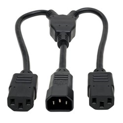 P004-18N-2C13 C14 Male to C13 Female Splitter, PDU Style - C14 to 2x C13, 10A, 100â€“250V, 18 AWG, 18 in., Bla