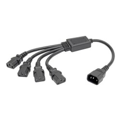 P004-18N-4XC13 C14 Male to C13 Female Splitter, PDU Style - C14 to 4x C13, 10A, 100â€“250V, 18 AWG, 18 in., Bl