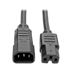 P018-003 IEC C14 to IEC C15 Power Cable - Heavy Duty, 15A, 100-250V, 14 AWG, 3 ft., Black