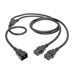 P036-006-2C19 2x C19 to C20 Y Splitter Heavy-Duty Power Extension Cord - 20A, 100-250V, 12 AWG, 6 ft., Black