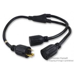 P041-001-2 L6-30P to 2x L6-30R Y Splitter, Heavy Duty - 30A, 250V, 10 AWG, 1 ft., Black