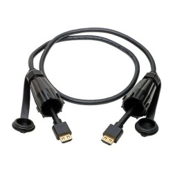 P569-003-IND2 High-Speed HDMI Cable with Hooded Connectors - Industrial, IP67-Rated, 4K, Ethernet, M/M, Black, 3 ft