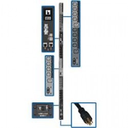 PDU3EVSR10L1530 10kW 3-Phase Switched PDU, LX Interface, 208/240V Outlets (24 C13/6 C19), LCD, NEMA L15-30P, 3m/10 