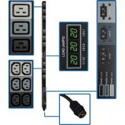 PDU3MV6H50 12.6kW 3-Phase Metered PDU, 208V Outlets (36 C13 & 9 C19) Hubbell 50A CS8365C, 6ft Cord, 0U Vertical
