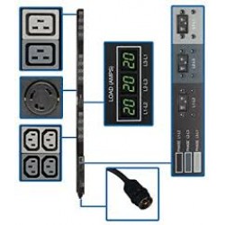 PDU3MV6H50A 14.4kW 3-Phase Metered PDU, 208V Outlets (36 C13, 6 C19, 3 L6-30R) Hubbell 50A CS8365C, 6ft Cord, 0U Ve