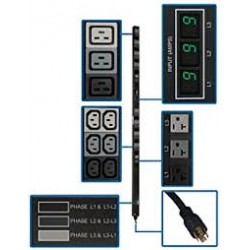 PDU3MV6L2120 5.7kW 3-Phase Metered PDU, 208/120V Outlets (36 C13, 6 C19, 6 5-15/20R), L21-20P, 6ft Cord, 0U Vertica
