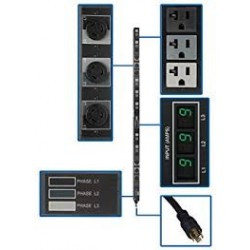 PDU3MV6L2120B 5.7kW 3-Phase Metered PDU, 208/120V Outlets (21 5-15/20R, 6 L6-20R), L21-20P, 6ft Cord, 0U Vertical, 