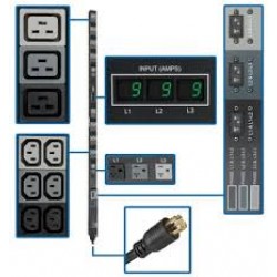 PDU3MV6L2130 8.6kW 3-Phase Metered PDU, 208/120V Outlets (36 C13, 6 C19, 6 5-15/20R), L21-30P, 6ft Cord, 0U Vertica